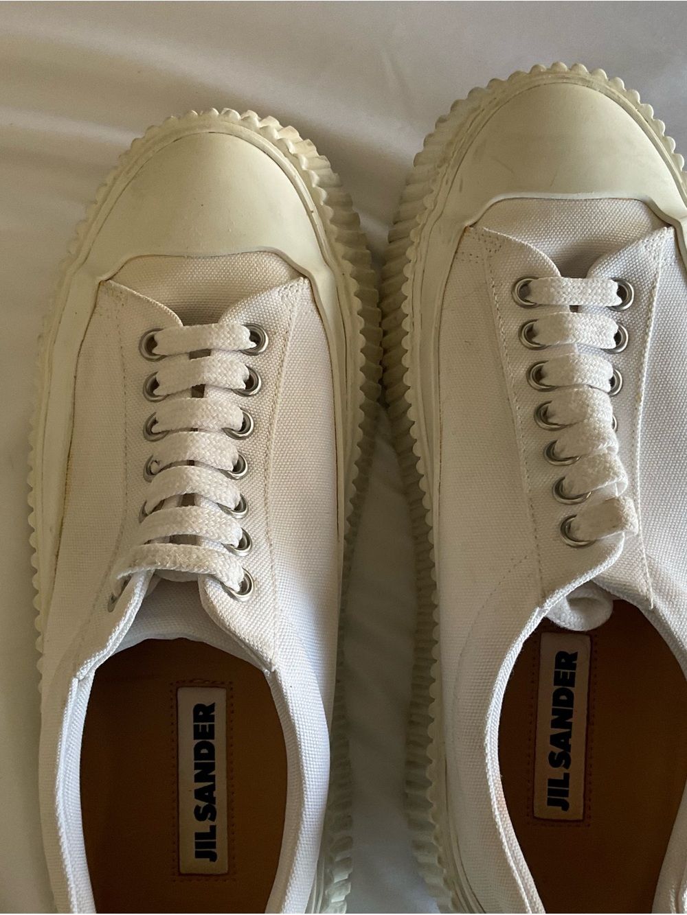 Jil Sander Men’s Off-White Canvas Low-Top Sneakers with Textured Sole
